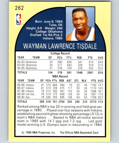 1990-91 Hoops Wayman Tisdale Sacramento Kings Basketball Card with player stats and bio