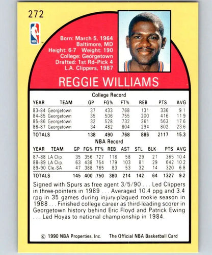 1990 NBA basketball trading card of Reggie Williams from the San Antonio Spurs