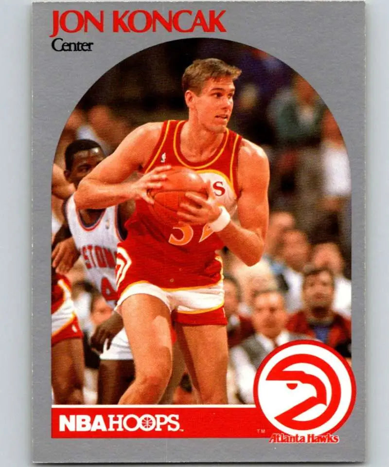 NBA Hoops 1990-91 #28 Jon Koncak Atlanta Hawks Basketball Card in red uniform