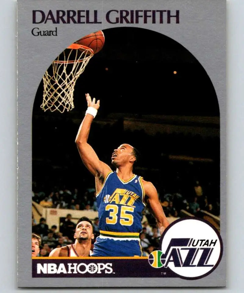 Utah Jazz player Darrell Griffith making a layup on 1990-91 Hoops basketball card