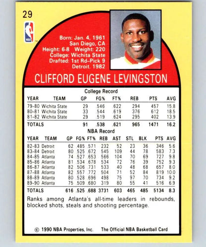 1990-91 Hoops Cliff Levingston Atlanta Hawks Basketball Card with player statistics