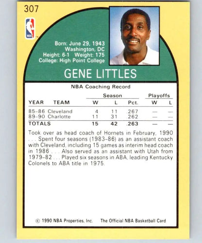 1990-91 Hoops #307 Gene Littles basketball card featuring Charlotte Hornets stats