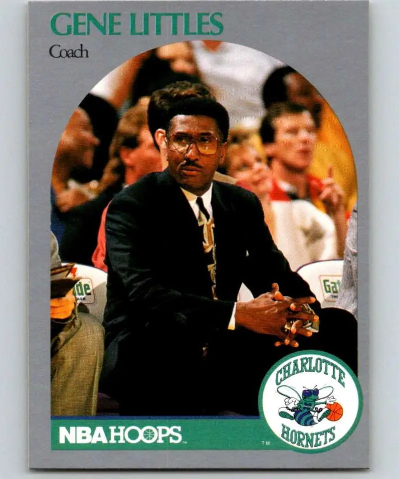 Basketball card featuring Gene Littles in a suit on the sidelines for Charlotte Hornets