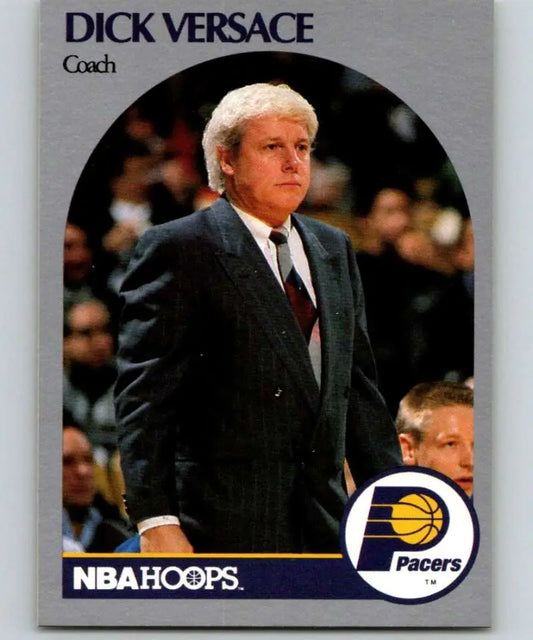 NBA Hoops basketball card featuring Dick Versace in a dark suit for Indiana Pacers