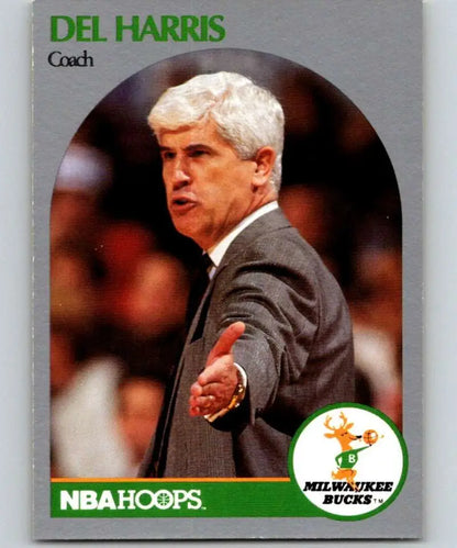 Del Harris Milwaukee Bucks Basketball Card showing coach gesturing during a game