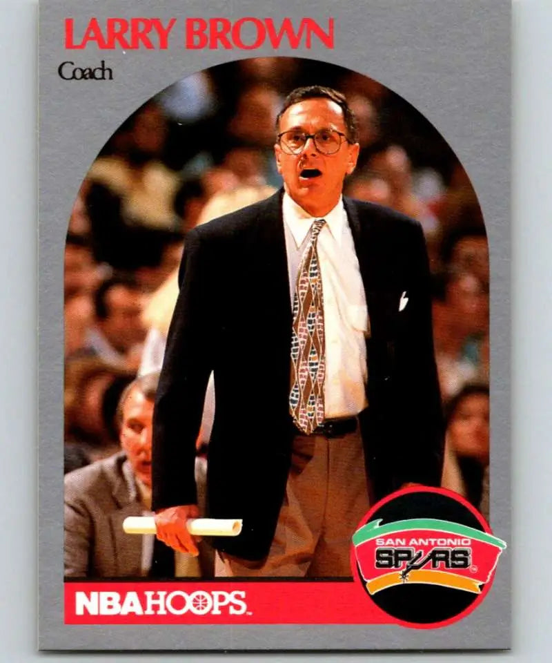 Basketball coach Larry Brown in a suit on a vintage San Antonio Spurs trading card