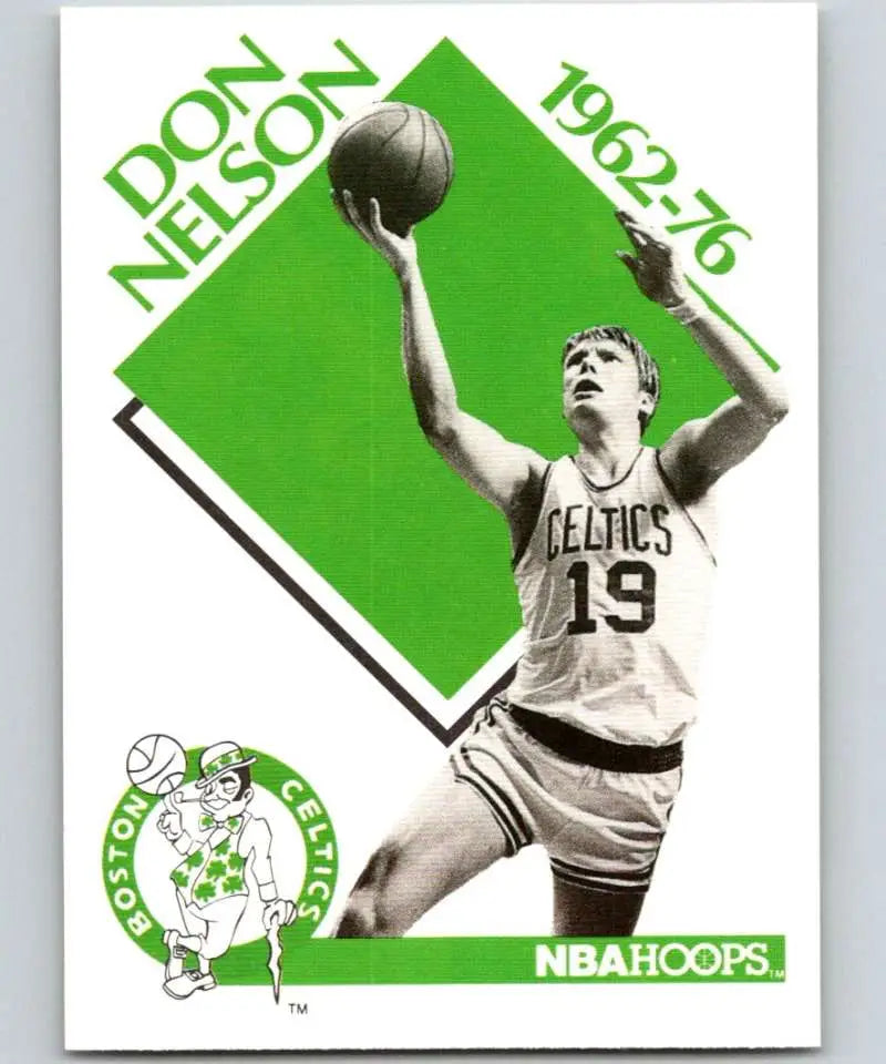 Basketball trading card of Don Nelson in a Boston Celtics #19 uniform on green diamond