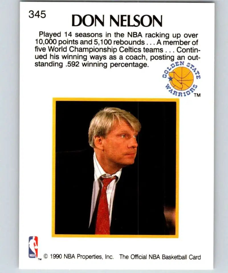 NBA basketball card of Don Nelson in a red tie for Golden State Warriors