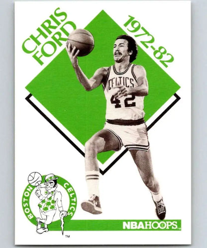 Vintage Boston Celtics basketball card of Chris Ford on a green diamond background