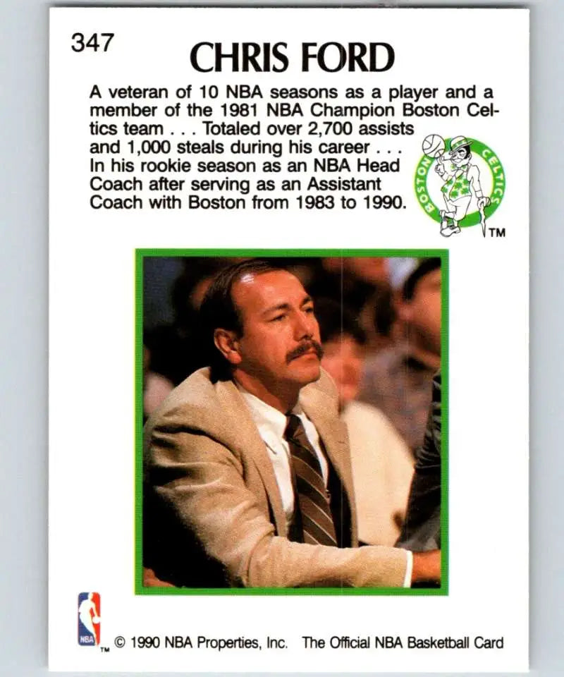 NBA trading card of Chris Ford in a light suit for Boston Celtics basketball card