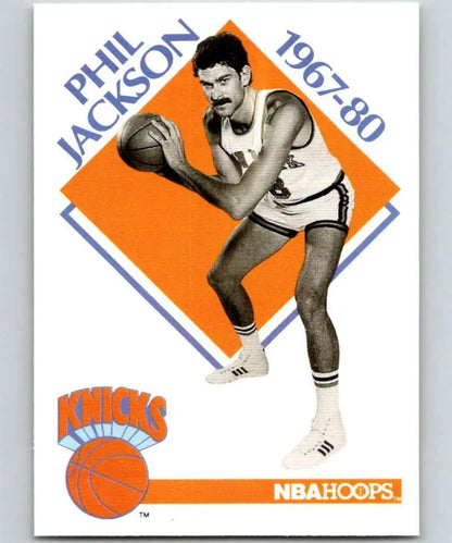 Vintage NBA Hoops basketball card of Phil Jackson dribbling for the Chicago Bulls