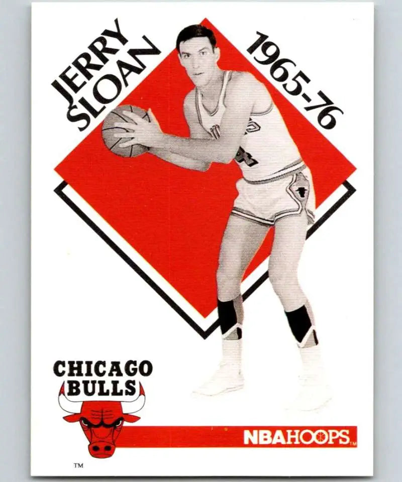 NBA Hoops basketball card of Jerry Sloan in white uniform for Utah Jazz 1990-91