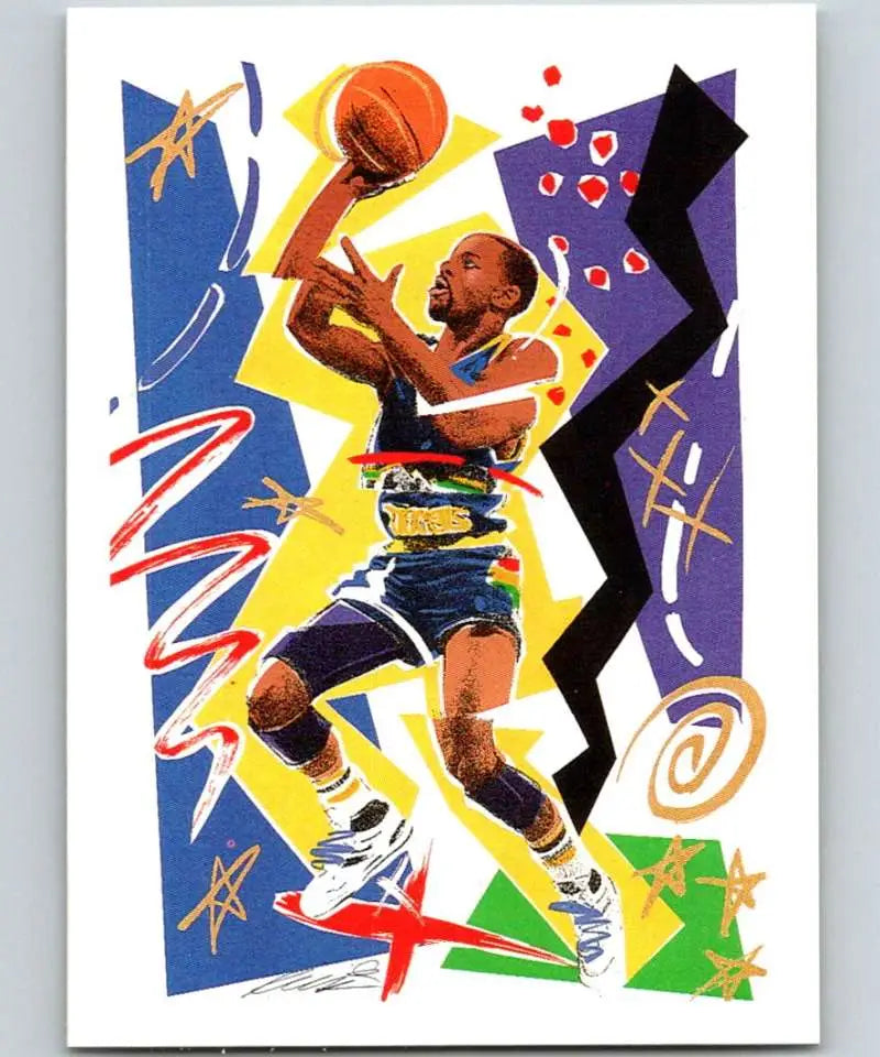 Michael Adams leaps in vibrant art for Denver Nuggets Basketball Card 1990-91 Hoops #361