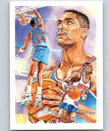 Artistic basketball illustration of Chris Morris in New Jersey Nets uniform on a card