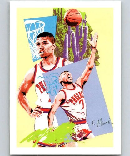 Artistic basketball illustration of Phoenix Suns player Kevin Johnson in action for card