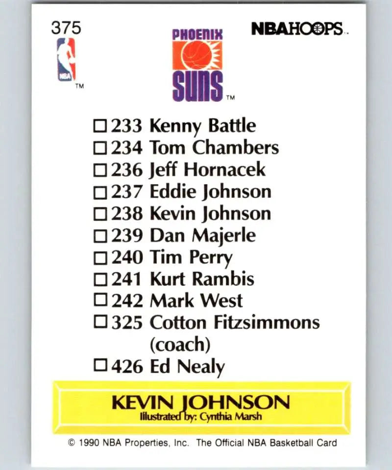 Basketball card featuring Kevin Johnson from the Phoenix Suns 1990 NBA Hoops set