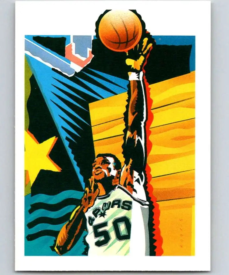 Stylized basketball artwork of David Robinson in San Antonio Spurs jersey reaching for the ball