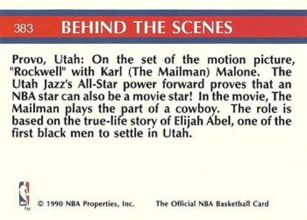 NBA basketball card featuring Karl Malone with Rockwell film info in Provo, Utah Jazz