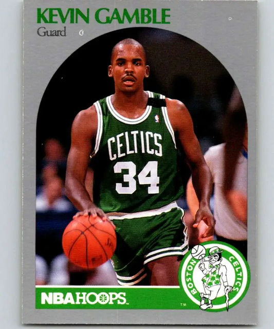 Basketball card of Kevin Gamble in classic Boston Celtics jersey #34, 1990-91 Hoops