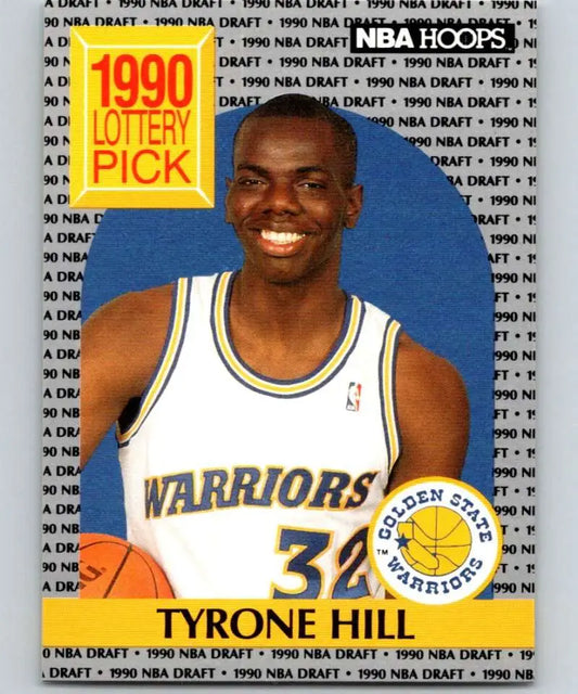 1990 Golden State Warriors Tyrone Hill Rookie Card #34 in white jersey NM-MT condition