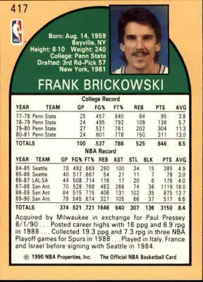 Frank Brickowski Milwaukee Bucks basketball card 1990-91 Hoops #417 NM condition