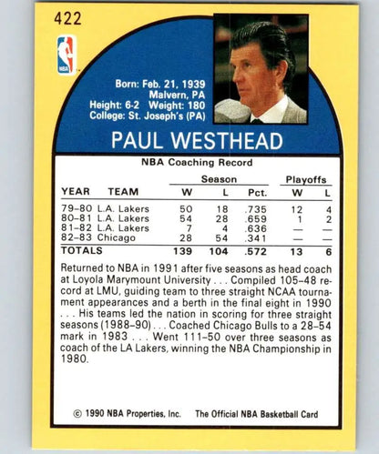 Basketball card of Paul Westhead showcasing his career stats with the Denver Nuggets