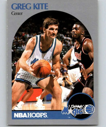 NBA Hoops basketball card of Greg Kite with Orlando Magic vs Miami Heat action