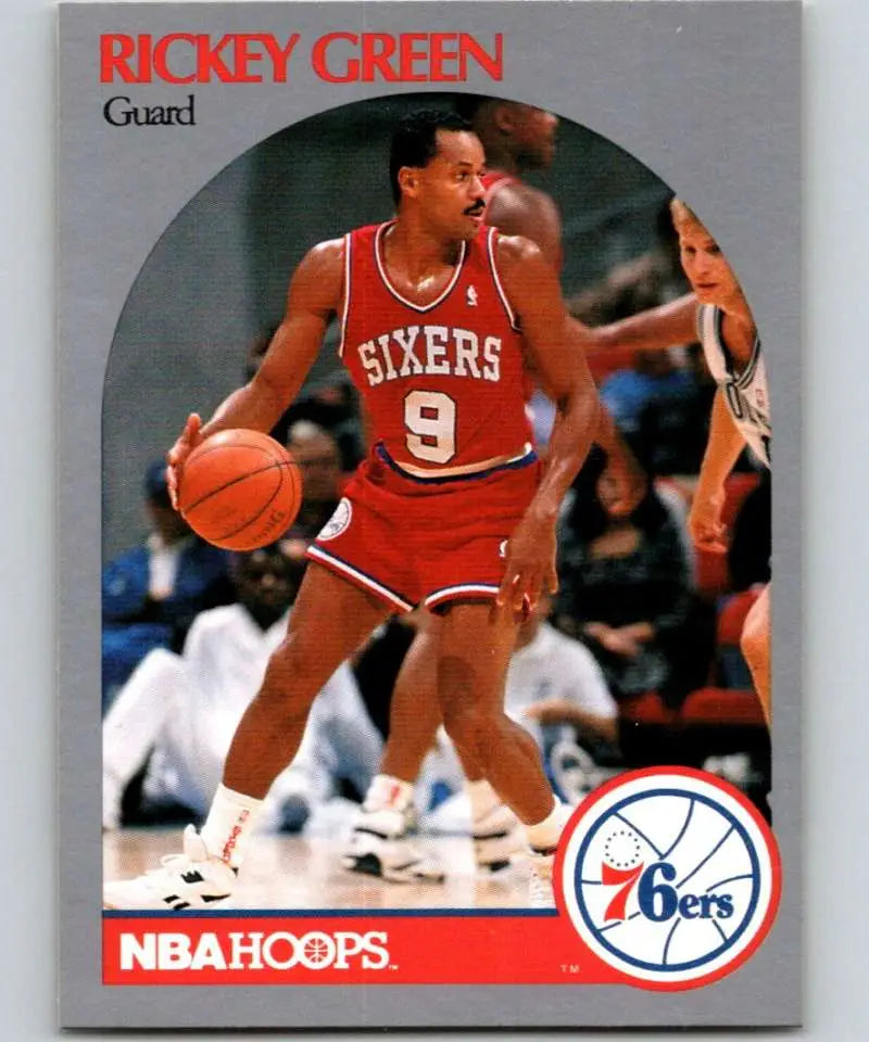 1990 NBA Hoops basketball card of Rickey Green from the Philadelphia 76ers