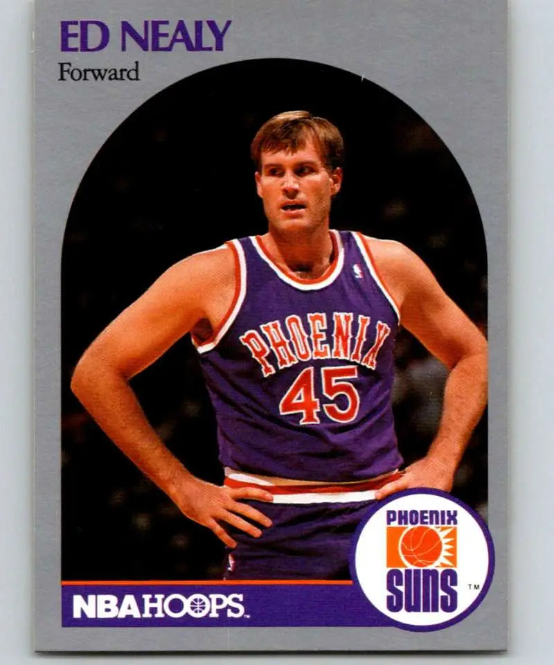 Basketball card of Phoenix Suns player in purple jersey number 45, Ed Nealy