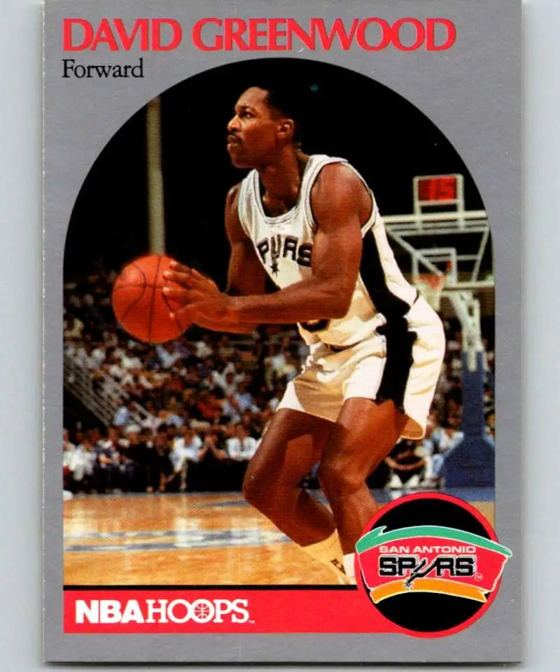 NBA Hoops trading card featuring David Greenwood of the San Antonio Spurs in action