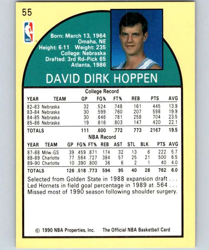 1990-91 Hoops Dave Hoppen Basketball Card showcasing Charlotte Hornets player stats