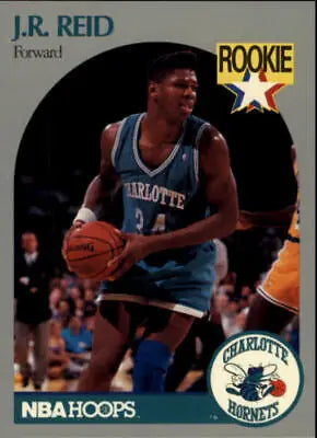 J.R. Reid rookie Charlotte Hornets basketball card from 1990-91 Hoops #57 NM-MT