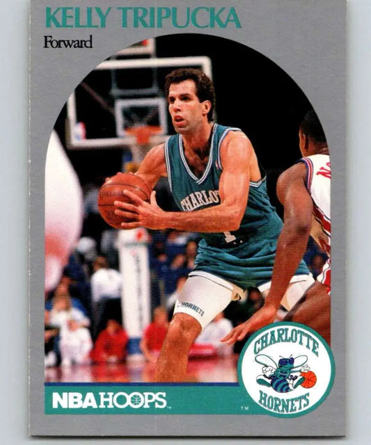 Kelly Tripucka Charlotte Hornets Basketball Card from 1990-91 Hoops series in teal uniform