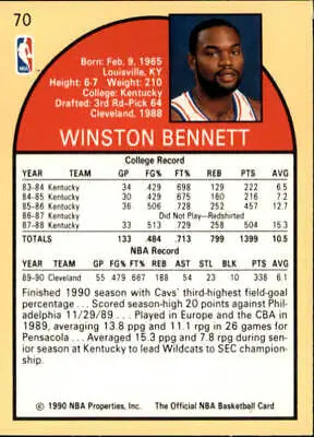 Winston Bennett Cleveland Cavaliers 1990-91 Hoops #70 Basketball Card NBA NM-MT