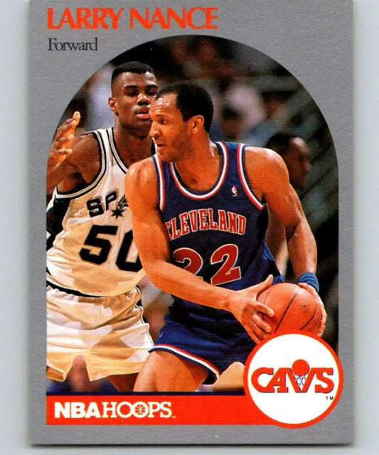 Basketball card of Larry Nance from the Cleveland Cavaliers against Spurs defender