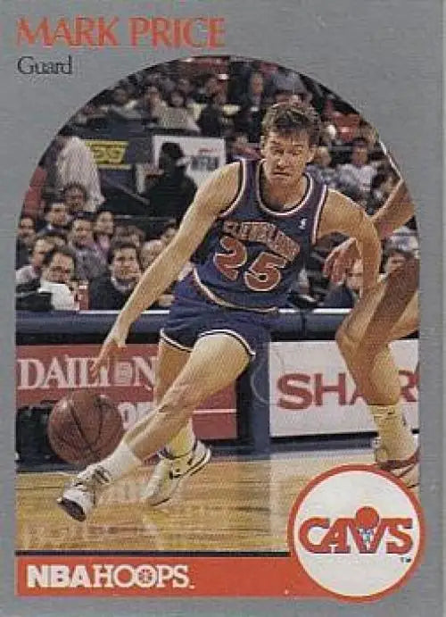 Basketball player dribbling in Cleveland Cavaliers jersey on Mark Price basketball card