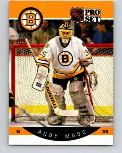 Andy Moog hockey card from 1990-91 Pro Set with original gloss, perfect for collectors