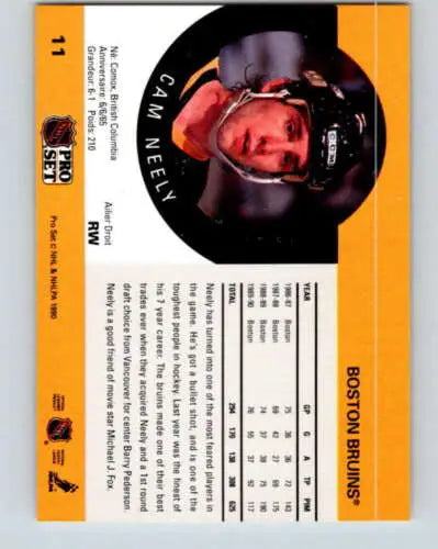 1990-91 Pro Set Cam Neely NM-MT hockey card with original gloss, cards typically sell well