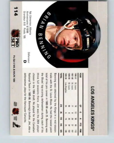 Hockey trading card of Brian Benning in Los Angeles Kings helmet with original gloss