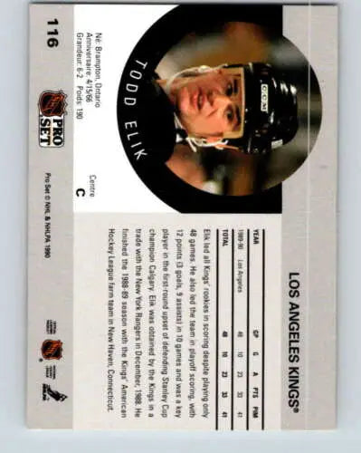 Trading card of Todd Elik in a black helmet from 1990-91 Pro Set with original gloss