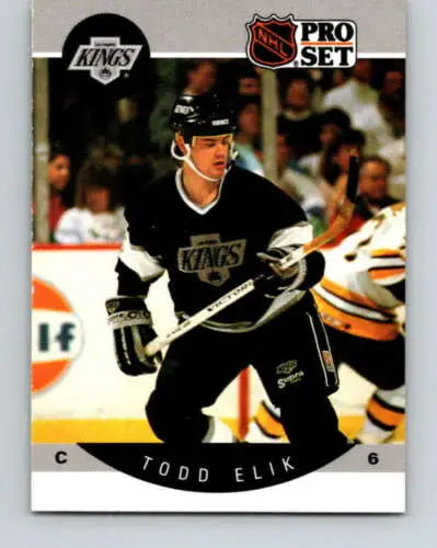 1990-91 Pro Set Todd Elik NM-MT RC Rookie card featuring Los Angeles Kings player in black jersey