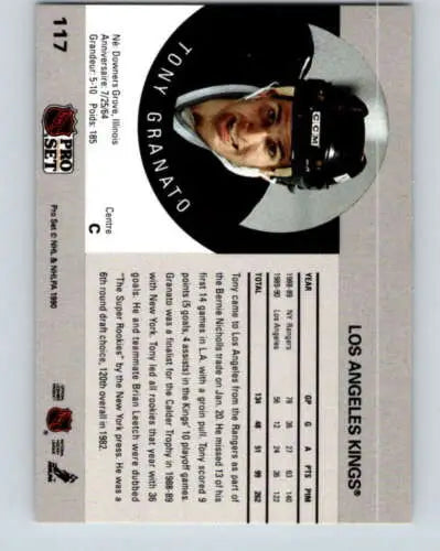 Hockey trading card 1990-91 Pro Set #117 Tony Granato with original gloss and black helmet