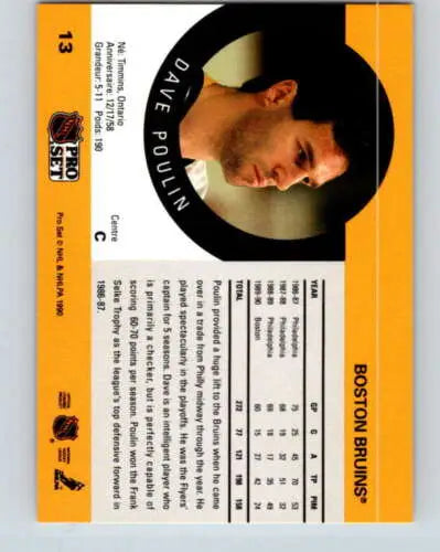 1990-91 Pro Set #13 Dave Poulin NM-MT Bruins hockey card with original gloss finish