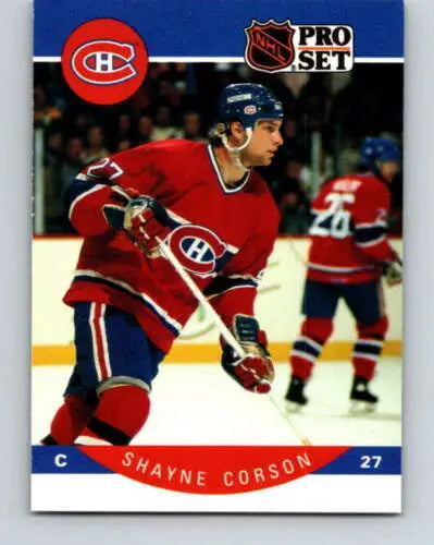 NHL Pro Set hockey card of Shayne Corson in red Canadiens jersey with original gloss