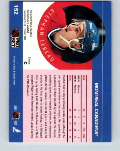 1990-91 Pro Set #152 Stephan Lebeau NM-MT RC Rookie Canadiens original gloss card