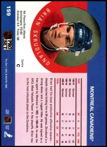 Hockey card featuring 1990-91 Pro Set #159 Brian Skrudland, original gloss condition