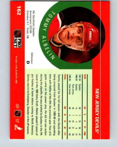 1990-91 Pro Set #162 Tommy Albelin hockey card with original gloss from NJ Devils