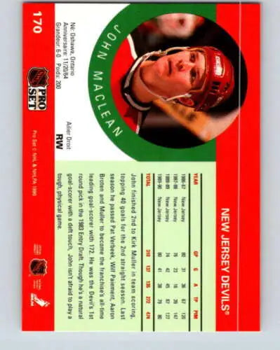 1990-91 Pro Set #170 John MacLean NM-MT NJ Devils original gloss hockey card