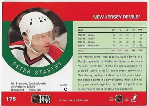 1990-91 Pro Set Peter Stastny NM-MT hockey card features original gloss for collectors