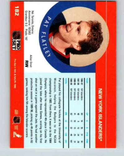 Pat Flatley hockey card from 1990-91 Pro Set #182 with original gloss, NM-MT condition